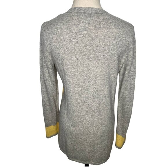 Neiman Marcus M 100% Cashmere VARSITY Sweater Long Cardigan Luxury Yellow Gray - Picture 3 of 6